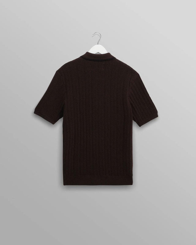 STRIPE RICE STITCH BURY ZIP POLO - DARK BROWN AW25-KNT-BRY-BYN-DKB -DARK BROWN WAX LONDON 