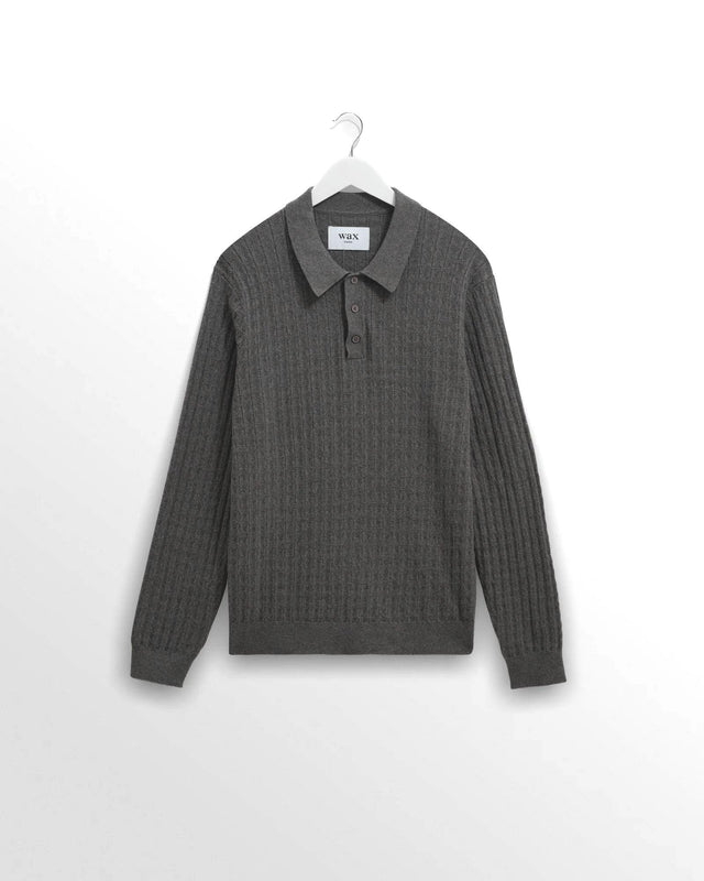 DIAMOND STRIPE OBAN POLO - GREY MARL AW25-KNT-OBN-BTV-MRL -GREY MARL WAX LONDON 
