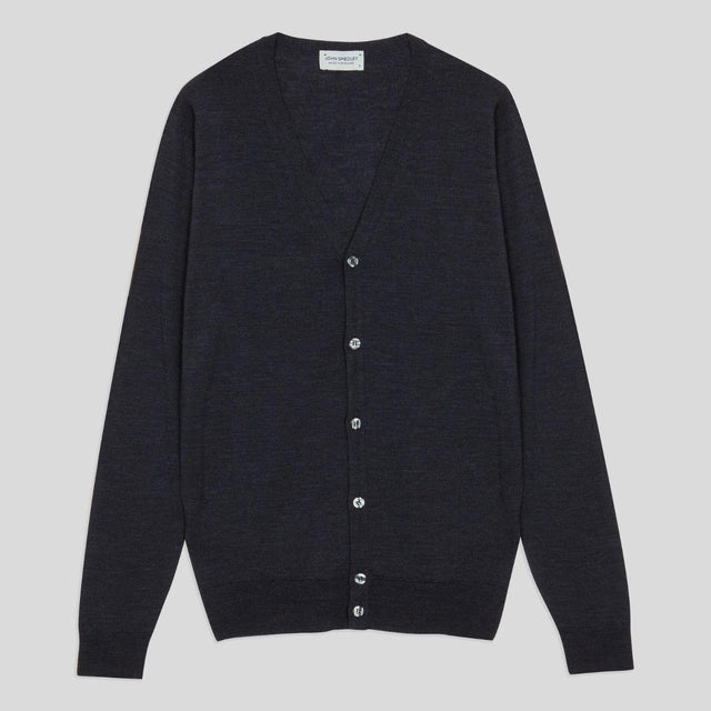 PETWORTH EXTRA FINE MERINO WOOL CARDIGAN - HEPBURN SMOKE PETWORTH CARDIGAN FASHIONED VN LS HEPBURN SMOKE John Smedley 