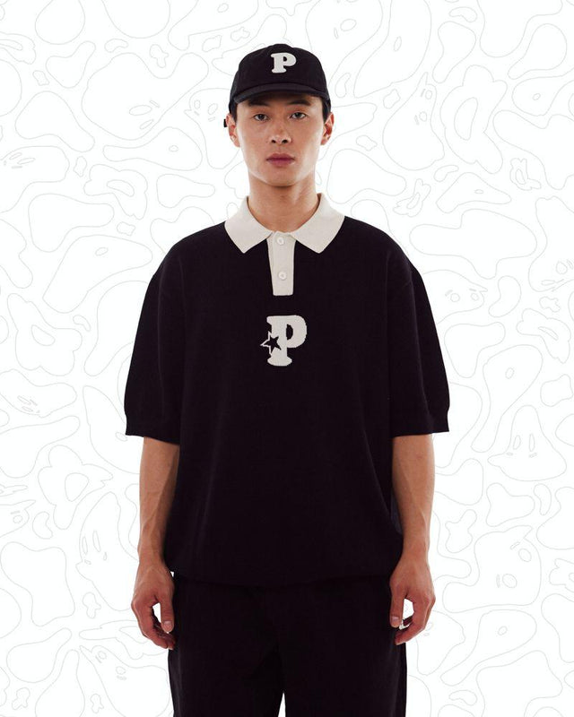P KNIT POLO - BLACK/WHITE P012  PAWA SPEED SPORTS 