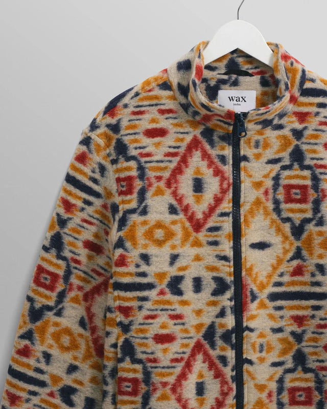 COZY JACKET GEO FLEECE - ECRU/MUSTARD