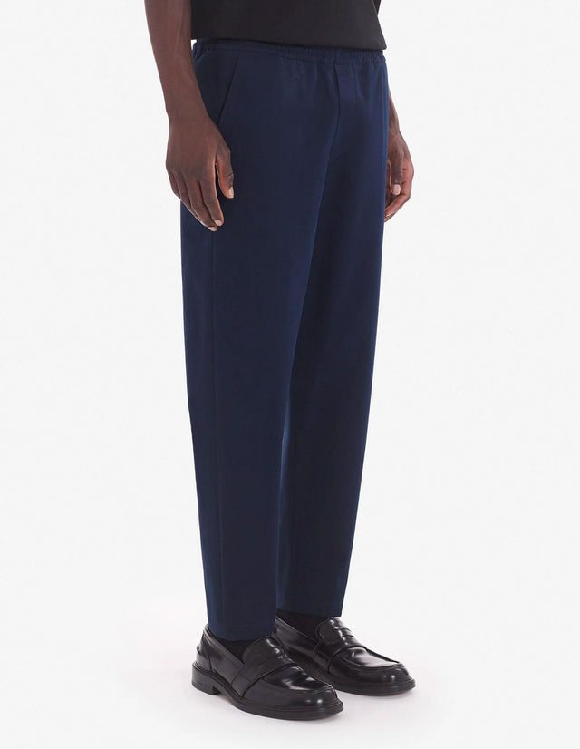CITY PANTS IN COTTON GABARDINE WITH BOLD FOX HEAD PATCH - INK BLUE LM01111WW0085 INK BLUE Maison Kitsune 