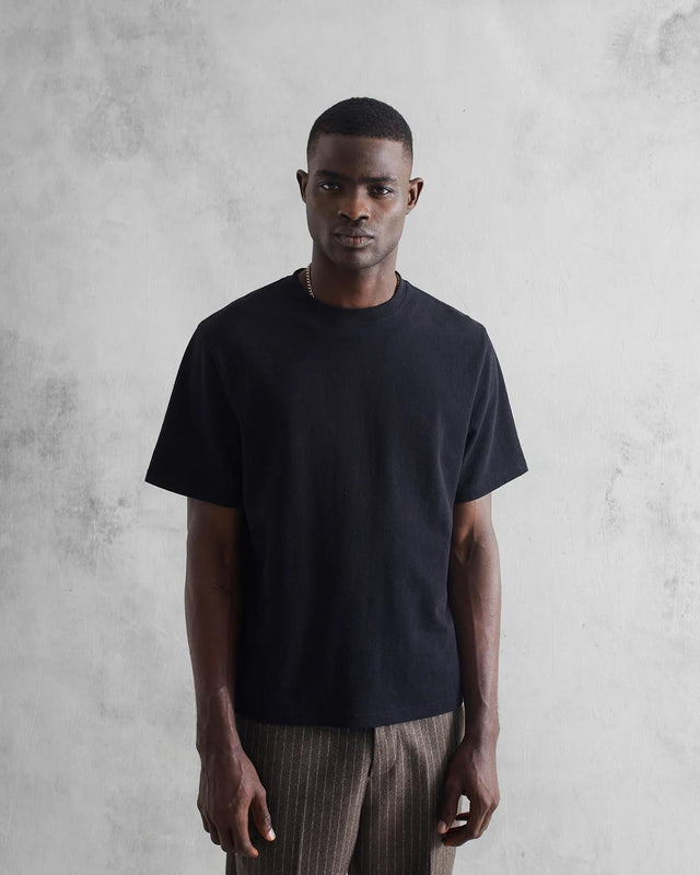 DEAN TEXTURED T-SHIRT - BLACK WI00-TEE-DEA-APF-BLK BLACK WAX LONDON 