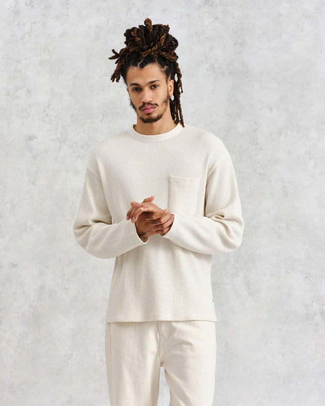 MOORE WAFFLE TEXTURED COTTON T-SHIRT - ECRU AW24-LST-MOR-BLF-ECR -ECRU WAX LONDON 