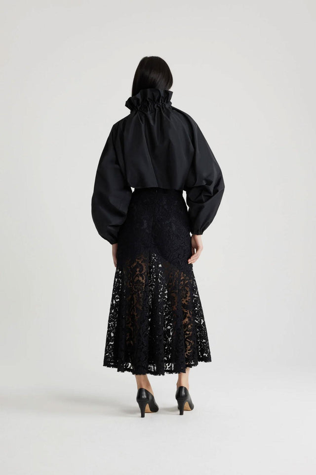 GROSGRRAIN PUFF SLEEVE FAILLE TOP - BLACK TO0170011 -999B PATOU 