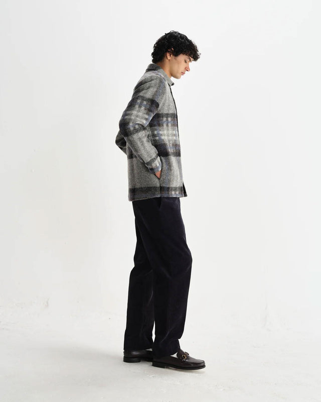 WOOL CHECK NOLAN OVERSHIRT - GREY/ BLUE AW25-OSH-NOL-BZF-GBL -GREY/BLUE WAX LONDON 