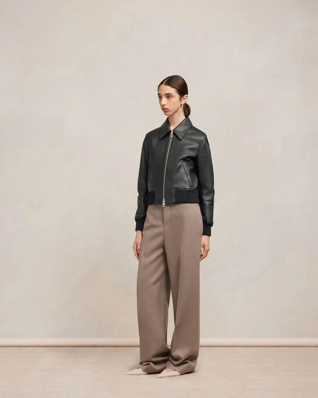 ZIPPED LEATHER JACKET - BLACK