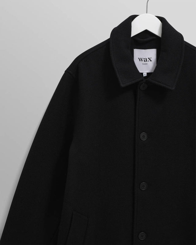 PLAIN WOOL TWILL STAN COAT - BLACK AW25-OUT-STL-BXL-BLK -BLACK WAX LONDON 