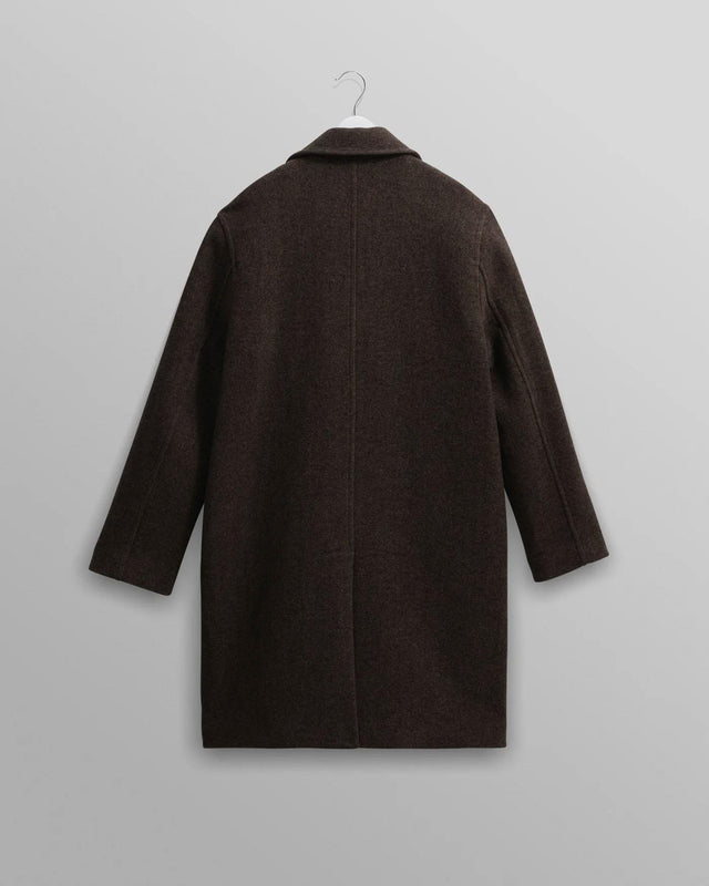 HERRINGBONE DOUBLE BREASTED WOOL OVERCOAT - BROWN AW25-OUT-MAG-BZU-BRN -BROWN WAX LONDON 
