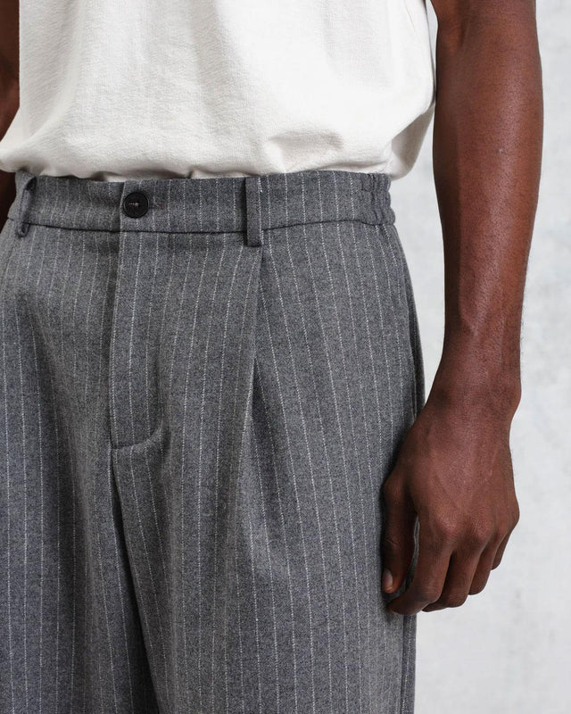 MALHAM PINSTRIPE WOOL TROUSERS  - CHARCOAL GREY AW24-TRO-MAL-BSS-CHR -CHARCOAL WAX LONDON 