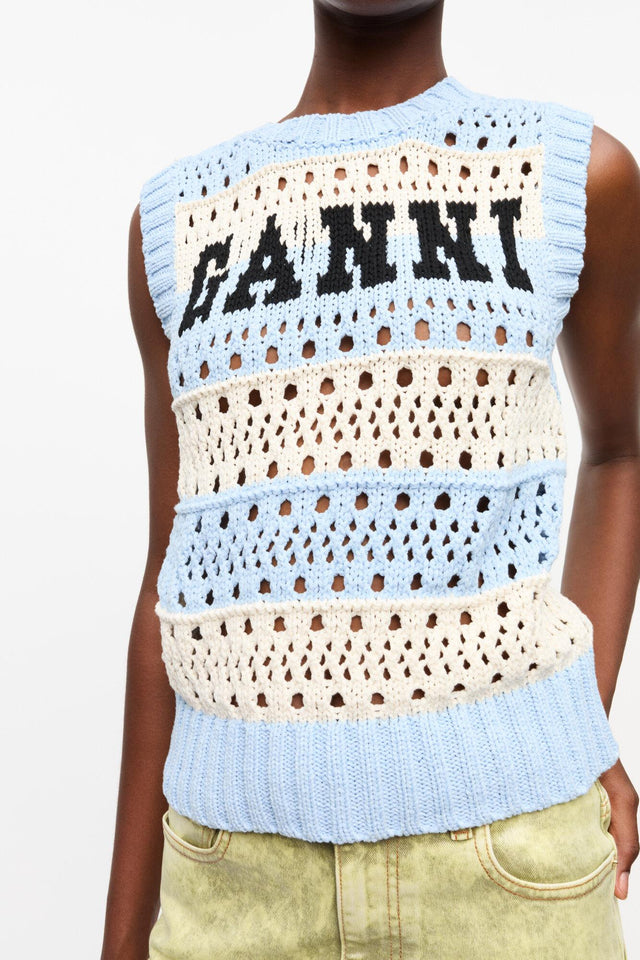 COTTON MIX STRIPED VEST - SOFT CHAMBRAY
