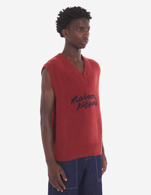 HANDWRITING OVERSIZE VEST - BURNT RED LM00815KT1063 BURNT RED Maison Kitsune 