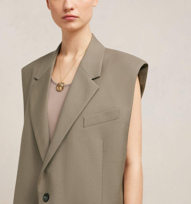 TWO BUTTONS OVERSIZED WAISTCOAT - TAUPE
