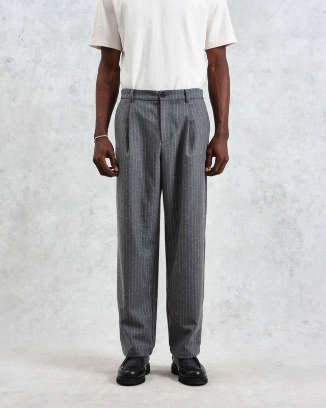 MALHAM PINSTRIPE WOOL TROUSERS  - CHARCOAL GREY AW24-TRO-MAL-BSS-CHR -CHARCOAL WAX LONDON 