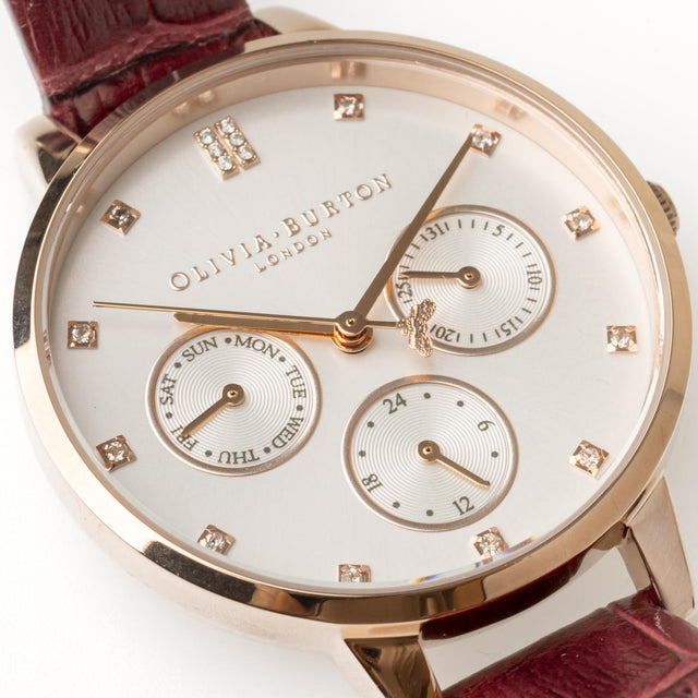 DEMI MULTIFUNCTION WATCH - BURGUNDY 24000009 -BROWN/ SILVER OLIVIA BURTON 