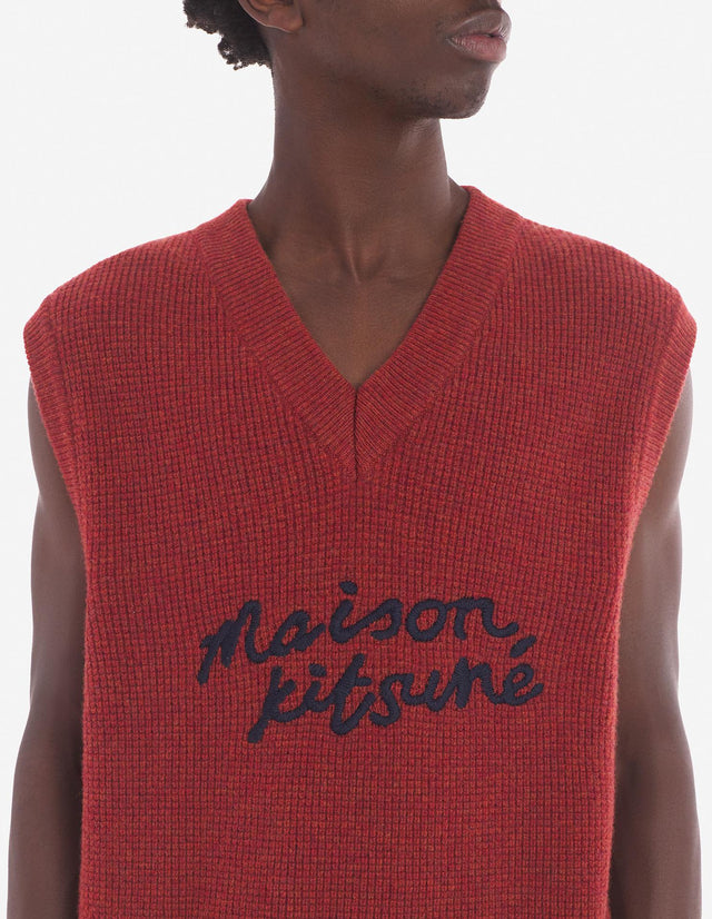 HANDWRITING OVERSIZE VEST - BURNT RED LM00815KT1063 BURNT RED Maison Kitsune 