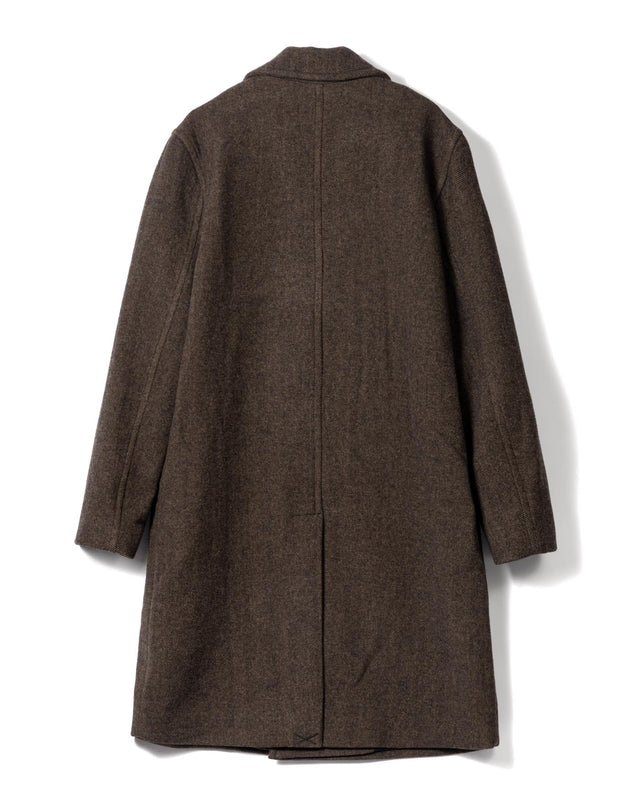 HERRINGBONE DOUBLE BREASTED WOOL OVERCOAT - BROWN AW25-OUT-MAG-BZU-BRN -BROWN WAX LONDON 
