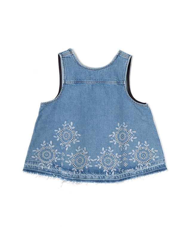 BRODERIE ANGLAISE DENIM TOP - LIGHT BLUE STONE