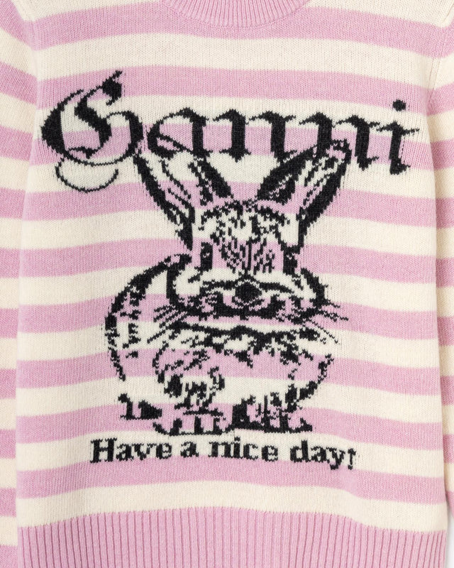 STRIPED GRAPHIC WOOL MIX BUNNY JUMPER - PRIMROSE PINK