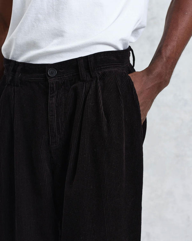 RALEIGH CORDUROY PLEATED TROUSERS - BLACK AW24-TRO-RAL-BLS-BLK -BLACK WAX LONDON 