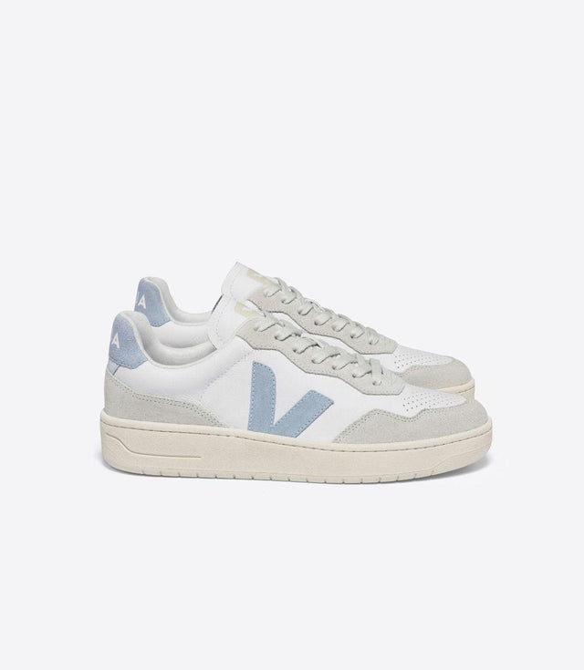 MENS V-90 O.T. LEATHER TRAINERS - EXTRA WHITE/ STEEL