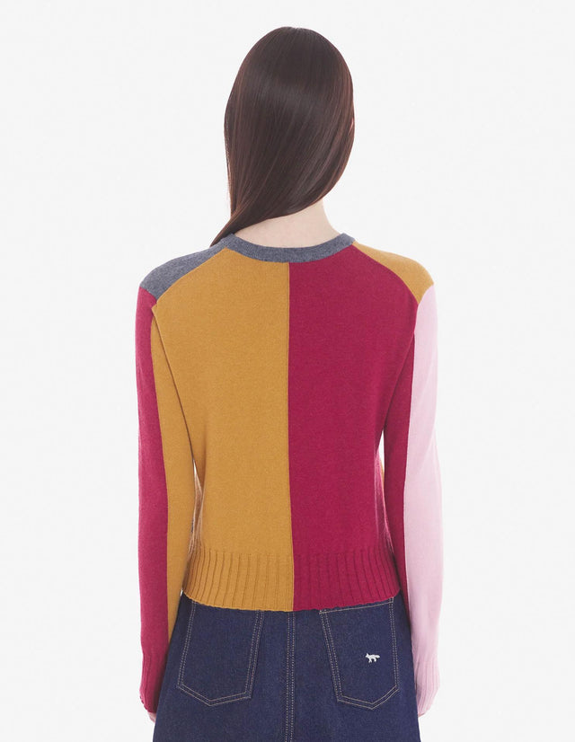 COLOUR BLOCK REGULAR JUMPER - MUSTARD/STONE LW00801KT1085 MUSTARD/STONE Maison Kitsune 