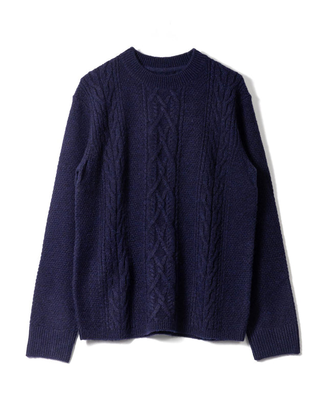 BRUSH CABLE HYATT CREWNECK - NAVY AW25-KNT-HUT-BWN-NVY -NAVY WAX LONDON 