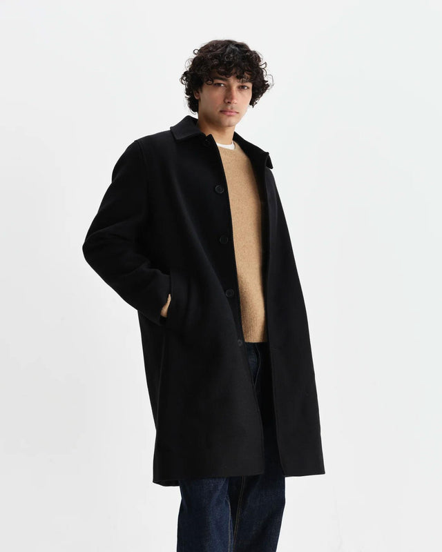 PLAIN WOOL TWILL STAN COAT - BLACK AW25-OUT-STL-BXL-BLK -BLACK WAX LONDON 