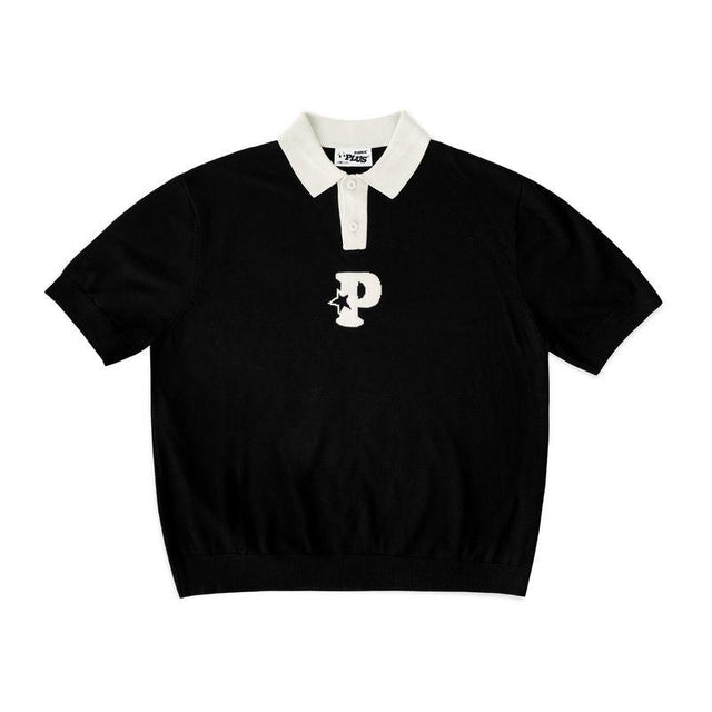 P KNIT POLO - BLACK/WHITE P012  PAWA SPEED SPORTS 