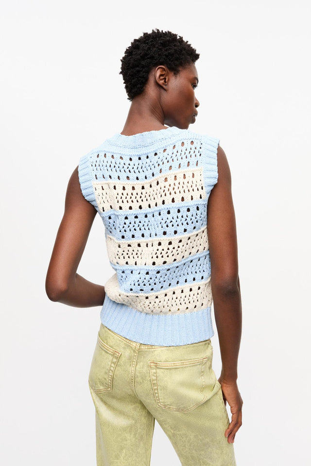 COTTON MIX STRIPED VEST - SOFT CHAMBRAY
