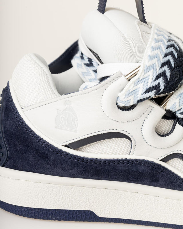 WOMENS LEATHER CURB SNEAKERS - WHITE/ NAVY BLUE FU-SKDK12-BICO-E25 -0029 WHITE/NAVY BLUE LANVIN 