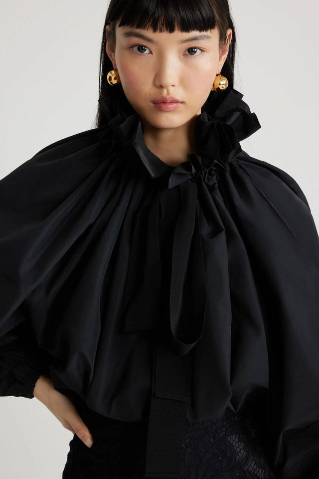 GROSGRRAIN PUFF SLEEVE FAILLE TOP - BLACK TO0170011 -999B PATOU 