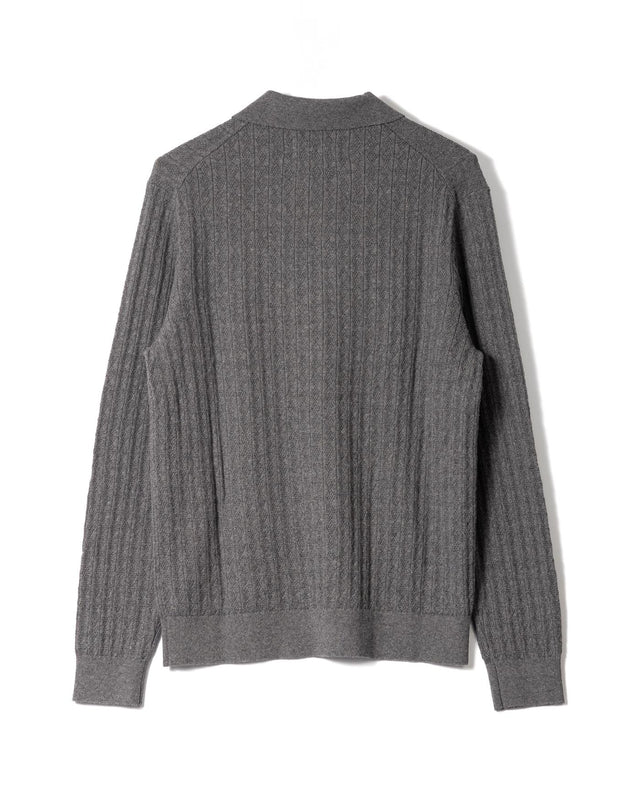 DIAMOND STRIPE OBAN POLO - GREY MARL AW25-KNT-OBN-BTV-MRL -GREY MARL WAX LONDON 