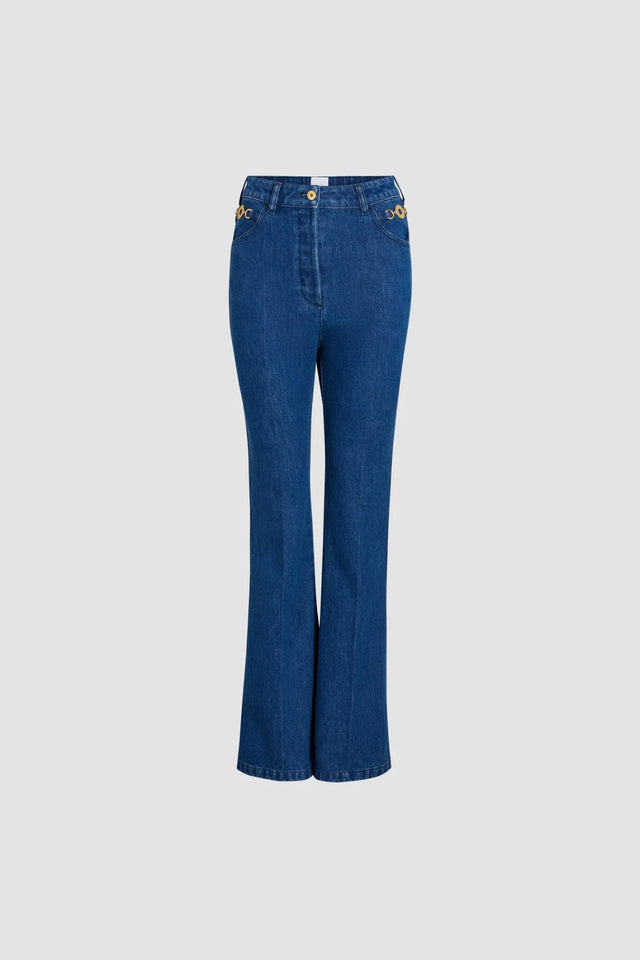 FLARED DENIM TROUSERS - STONEWASH