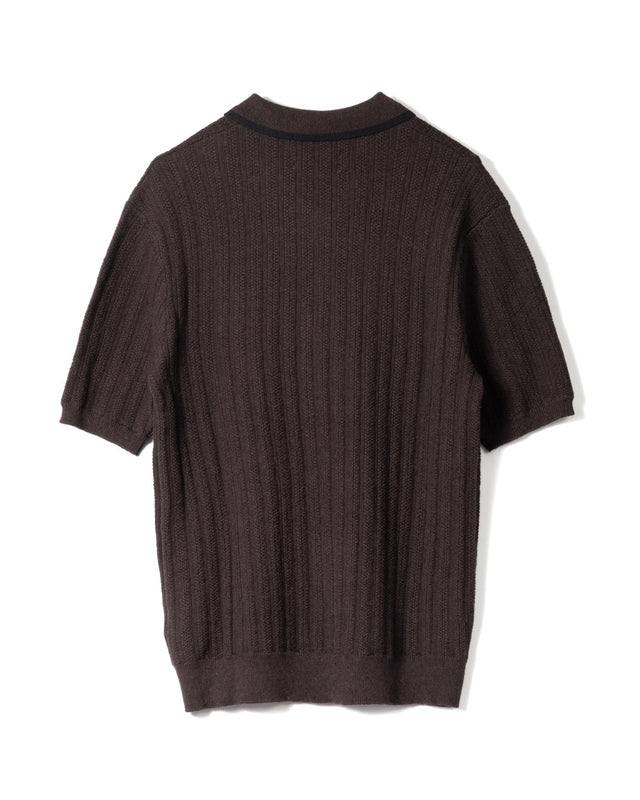 STRIPE RICE STITCH BURY ZIP POLO - DARK BROWN AW25-KNT-BRY-BYN-DKB -DARK BROWN WAX LONDON 