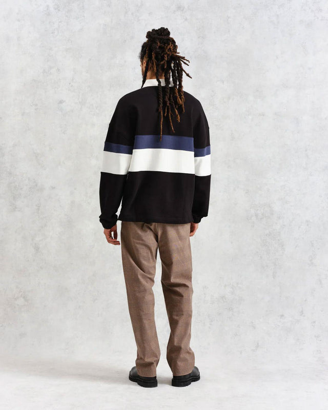 BOW STRIPED COTTON RUGBY SHIRT - BLACK AW24-LST-BOW-BLR-BKN -BLACK/NAVY WAX LONDON 
