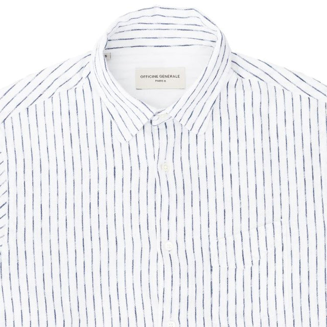BENOIT COTTON STRIPE SHIRT - WHITE/ NIGHT SKY S25MSHI019 -WHITE/NIGHT SKY OFFICINE GENERALE 