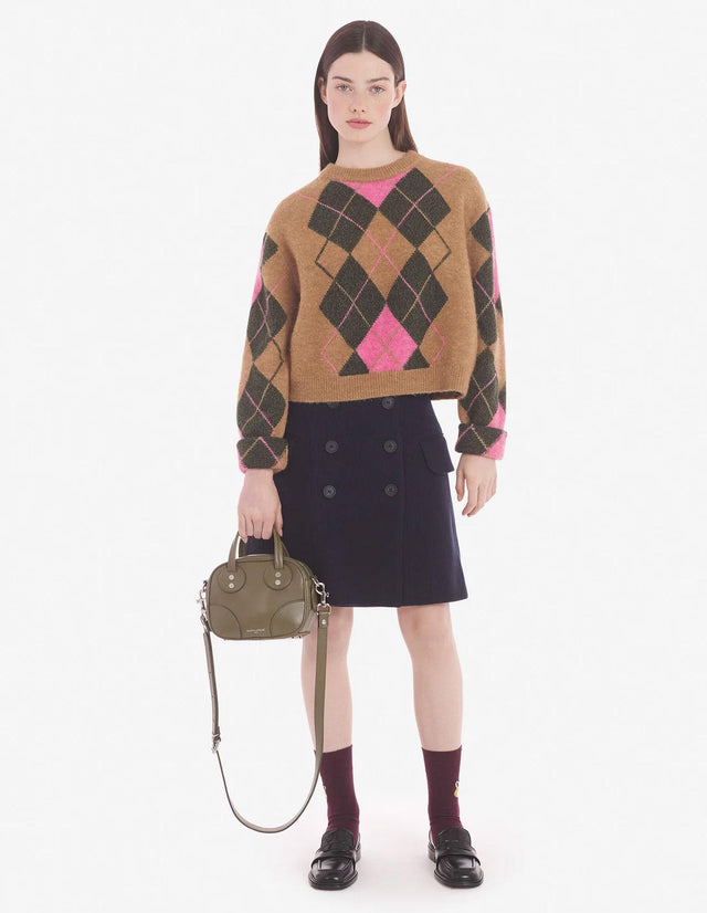 ARGYLE BOXY JUMPER - BEIGE/KHAKI/PEONY PINK LW00804KT1089 BEIGE/KHAKI/PEONY PINK Maison Kitsune 