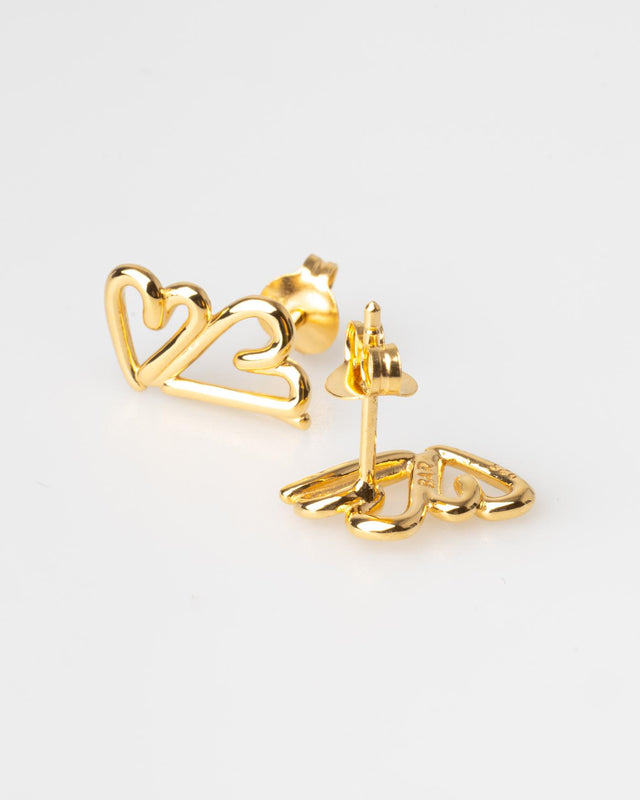 TWO HEARTS EARRINGS - GOLD TWOH-EA-155 -GOLD BAR JEWELLERY 