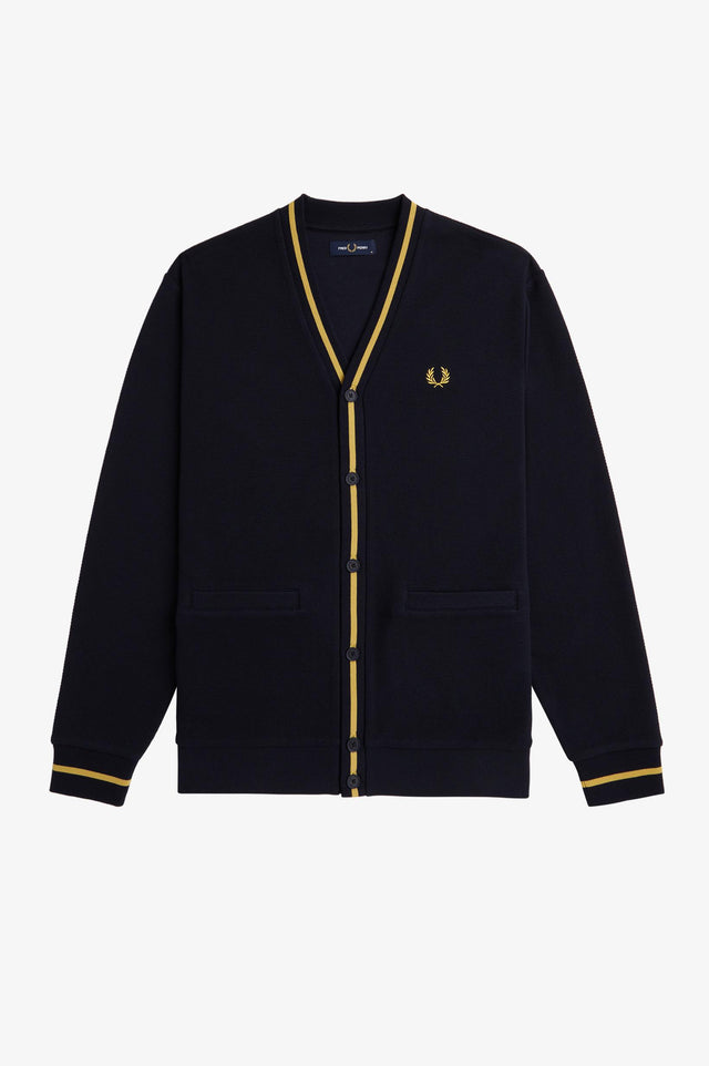 TIPPED PIQUE TEXTURE CARDIGAN - NAVY