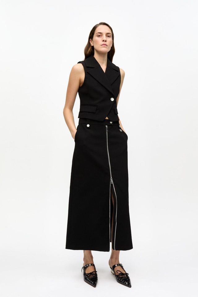 BONDED CREPE LONG SKIRT - BLACK W0240 -099 BLACK GANNI 