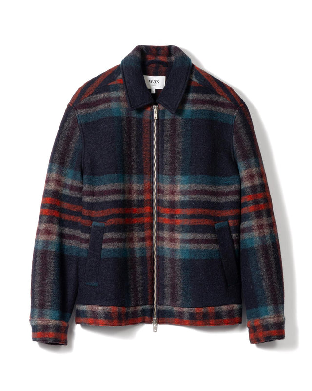 WOOL CHECK HEATH JACKET - NAVY/ MULTI AW25-JKT-HTH-BZF-NML -NAVY/MULTI WAX LONDON 