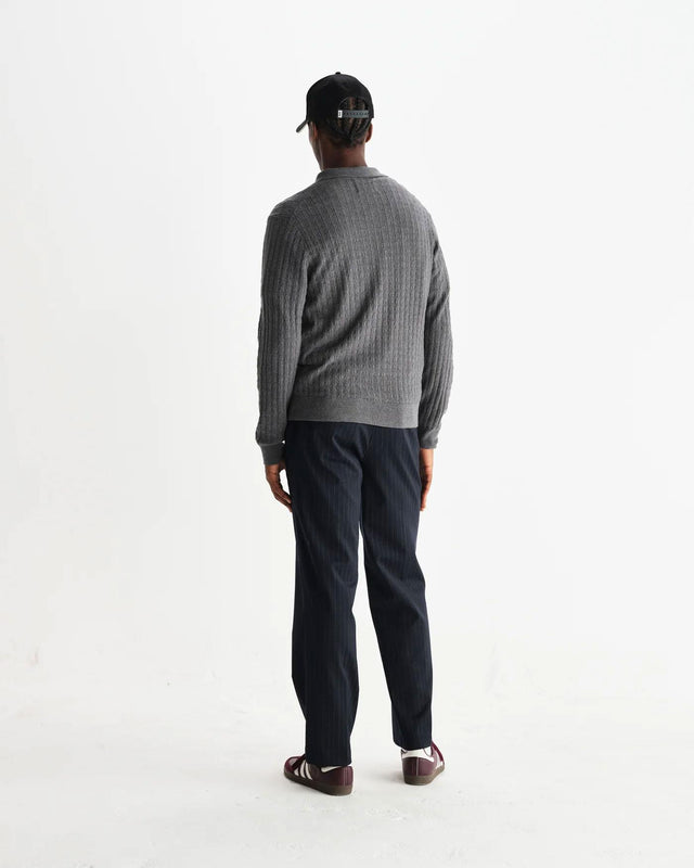 DIAMOND STRIPE OBAN POLO - GREY MARL AW25-KNT-OBN-BTV-MRL -GREY MARL WAX LONDON 