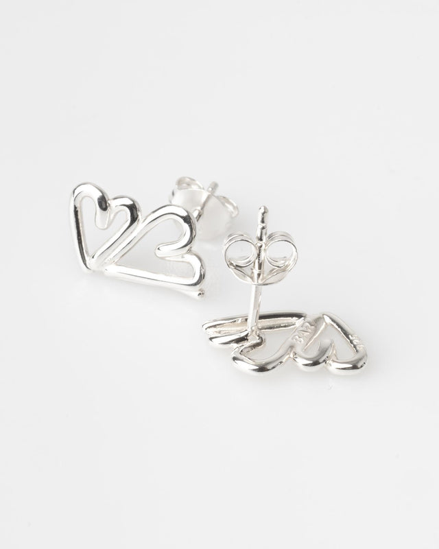 TWO HEARTS EARRINGS - SILVER TWOH-EA-155 -SILVER BAR JEWELLERY 