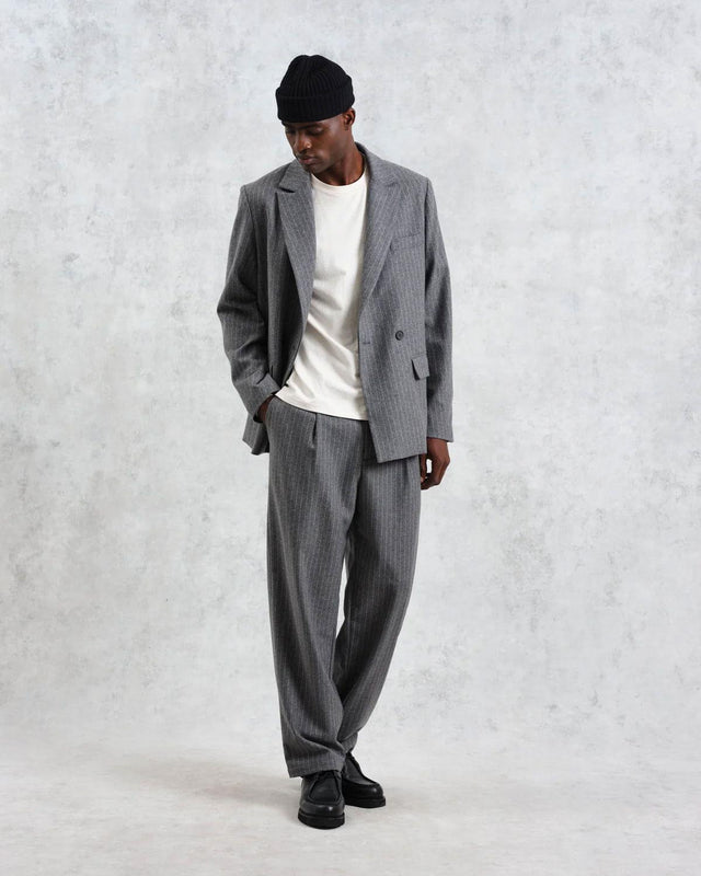 MALHAM PINSTRIPE WOOL TROUSERS  - CHARCOAL GREY AW24-TRO-MAL-BSS-CHR -CHARCOAL WAX LONDON 