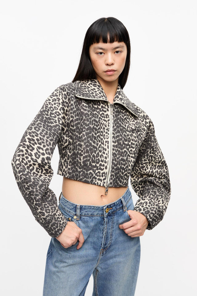 TWEED CURVE SLEEVE SHORT JACKET - LEOPARD
