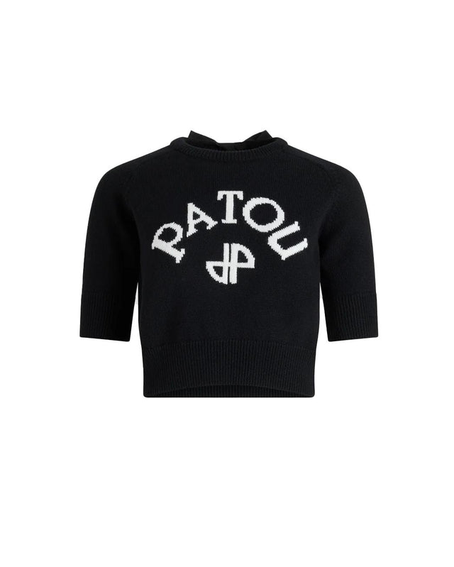 LOGO AND JP MONOGRAM CROPPED INATARSIA TOP - BLACK KN3038041 -999B BLACK PATOU 