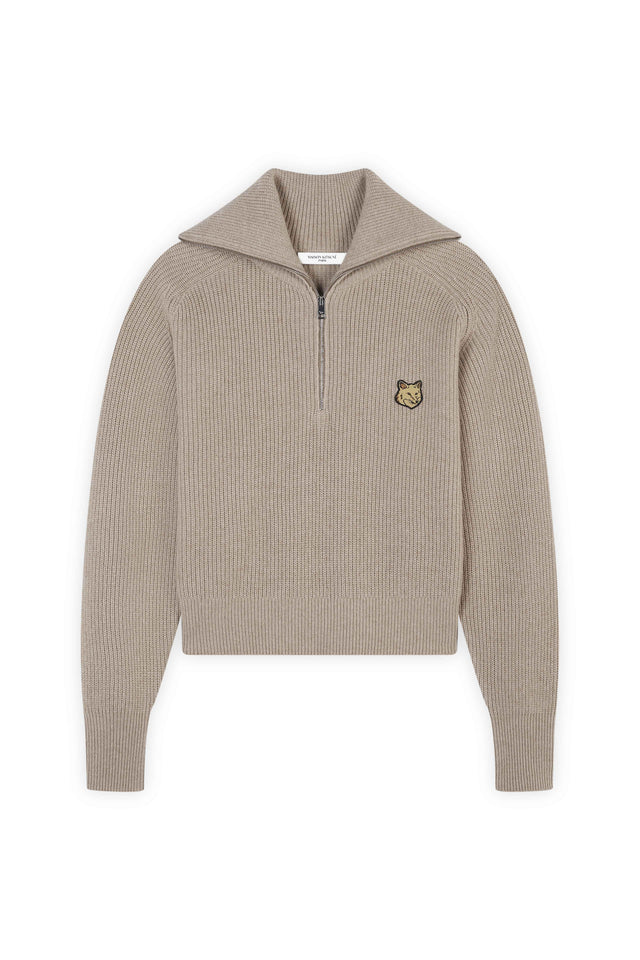 TONAL FOX HEAD PATCH HALF ZIP RIBBED JUMPER - BEIGE MELANGE LW00809KT1093 BEIGE MELANGE Maison Kitsune 