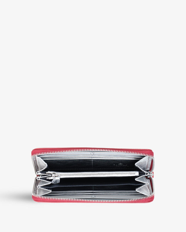 NAPPA CLASSIC ZIP ROUND WALLET - RED/SILVER