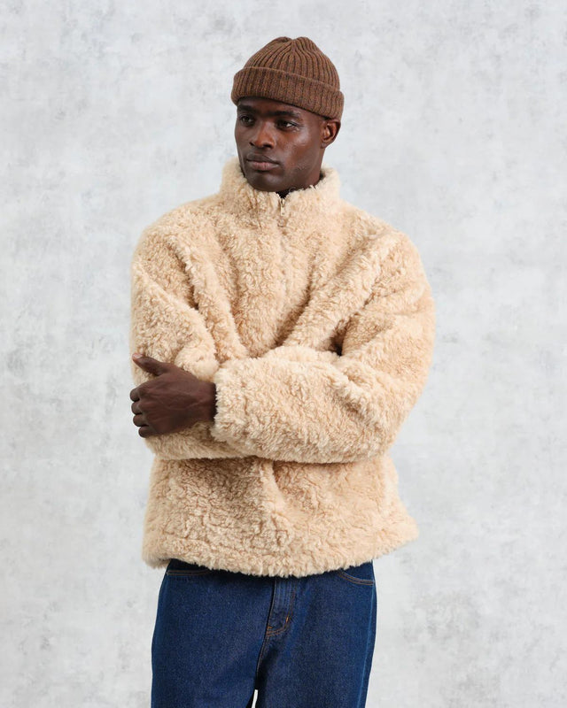 TRIMMS BORG JACKET FAUX FUR - BEIGE AW24-JKT-TRM-BKP-BEI -BEIGE WAX LONDON 